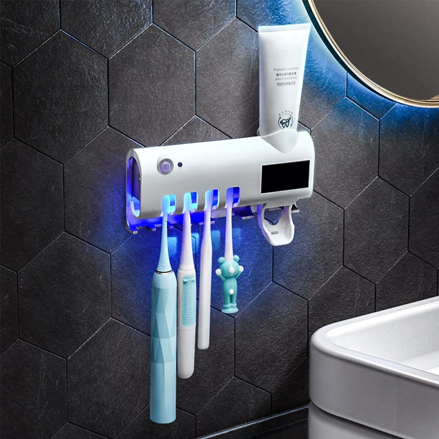 PORTA CEPILLOS DE DIENTES 2 EN 1 CON ESTERELIZADOR UV
